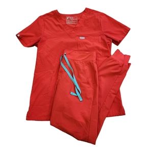 Figs Rare Color Zamora FIONlite Awesome Red Matching Scrubs Set Women's Size XS